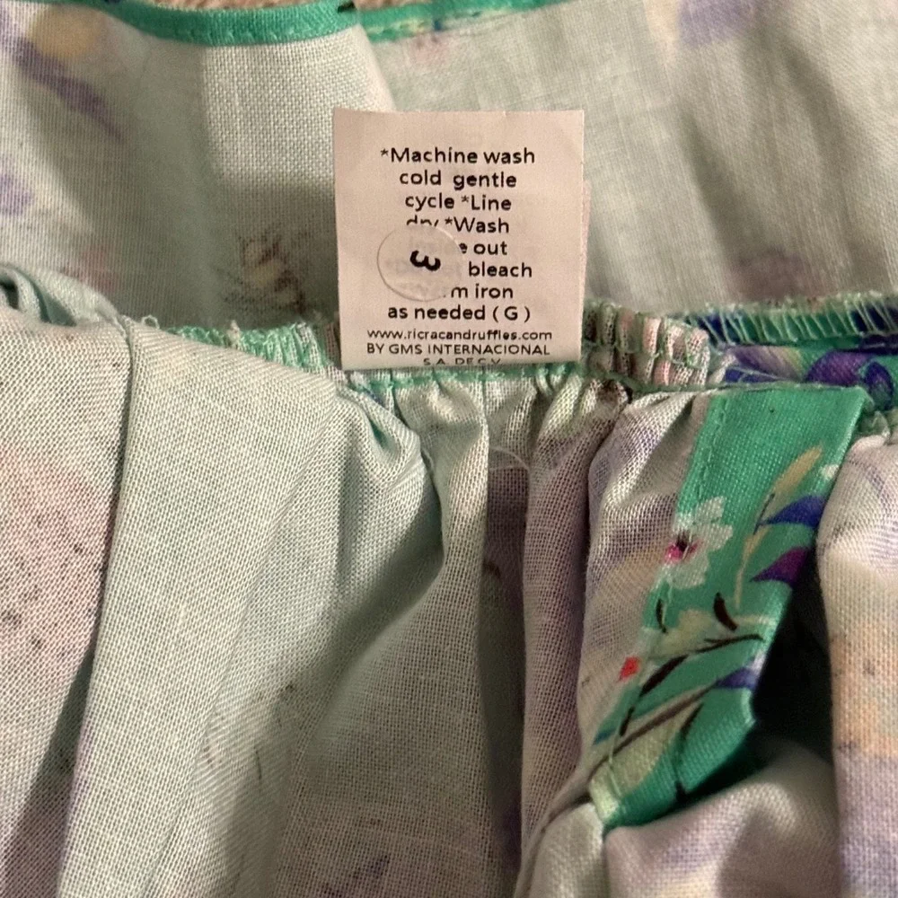 Ricrac & Ruffles Girls Floral Pinafore Bloomer Set Green Iris Bee Size 5 NWT
